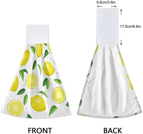 Summer Fresh Lemons Hanging Kitchen Towels Yellow Lime Orange Slices Fruit Leaves Bathroom Hand Tie Towel Fast Drying Dish Tea Towels for Bath Tabletop Gym Home Decor Set of 2