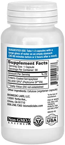 Serra-RX 80,000 SPU Serrapeptase - Enteric Coated Proteolytic Systemic Enzyme, Non-GMO, Gluten Free, Vegan, Supports Sinus & Lung Health, 90 Veg Capsules