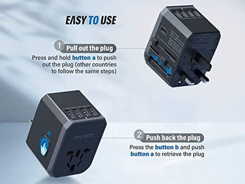 EPICKA Universal Travel Adapter One International Wall Charger AC Plug Adaptor with 5.6A Smart Power and 3.0A USB Type-C for USA EU UK AUS (Grey)