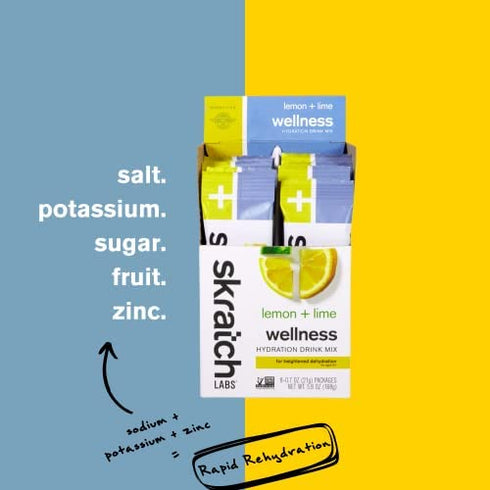 SKRATCH LABS Wellness Hydration Drink Mix, Lemon and Lime (8 Pack Single Serving), Oral Rehydration Solution, ORS, Vegan, Non-GMO, Gluten Free, Dairy Free, Kosher