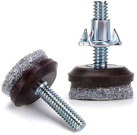 OwnMy High Density Felt Glide Pads Adjustable Furniture Levelers Chair Table Leg Levelers Floor Protector Pads with Metal T-Nuts - Adjustable Height 0.5" to 1" (Set of 8)