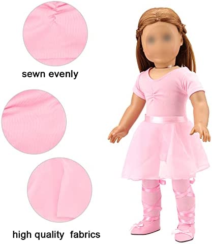 BARWA 18 Inch Doll Clothes Ballet Ballerina Outfits Dance Dress Custume Compatible with 18 Inch Dolls - 4 PCS Pink Leotard with Tutu Skirt, Tights and Ballet Shoes