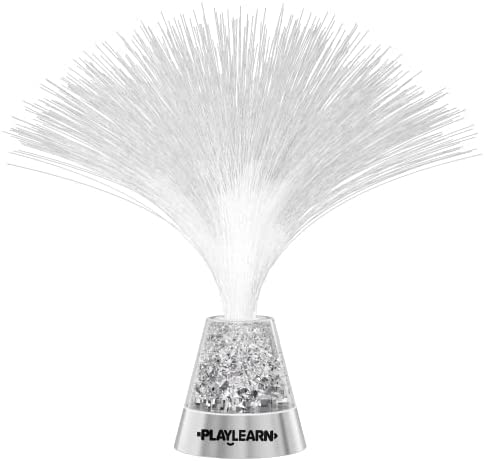 Playlearn Fiber Optic Lamp Color Changing Crystal Base - USB/Battery Powered - 13 Inch - Fiber Optic Centerpiece Sensory Light