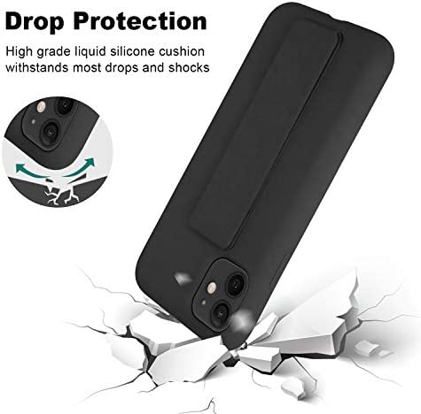 LAUDTEC Silicone Kickstand Case Compatible with iPhone 11 case Vertical and Horizontal Stand Hand Strap Metal Kickstand, Flexible Soft Liquid Silicone Stand Case for iPhone 11(Black)