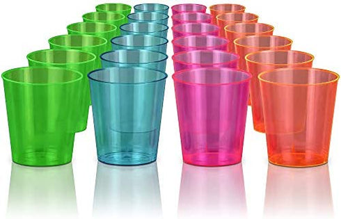 DecorRack 2 Oz Neon Shot Glasses, Plastic Shot Cup, Disposable Party Cups, Mini Cups Shot Glasses (24 Pack)