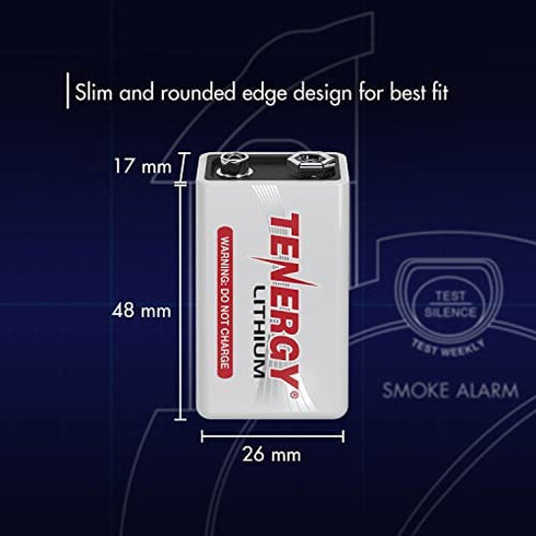Tenergy 9V Lithium Batteries, 1200mah Non-Rechargeable Batteries,10 Years Shelf Life Lithium 9 Volt Batteries - 8 Pack