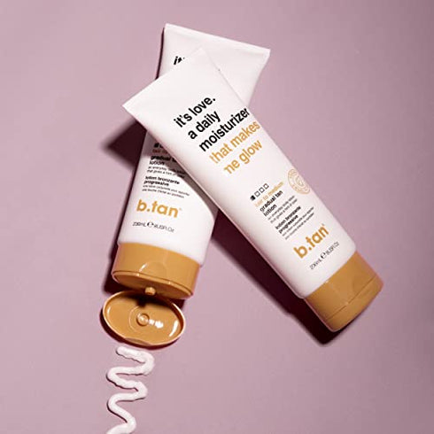 b.tan Light Gradual Self Tanning Lotion | It's Love - a Lightweight, Daily Moisturizing Body Lotion That Gives a Hint of Color, Keeps Skin Hydrated, Silky + Smooth AF, Vegan, Cruelty & Paraben Free, 8 Fl Oz