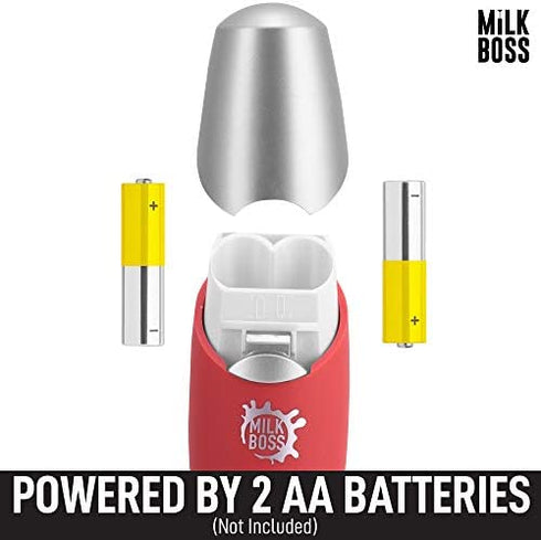 Milk Boss Mighty Milk Frother Handheld Whisk Mixer - Coffee Frother Electric Handheld Foam Maker & Frother For Coffee - Portable Electric Whisk With 16-Piece Stencils For Lattes, Matcha & More (Red)