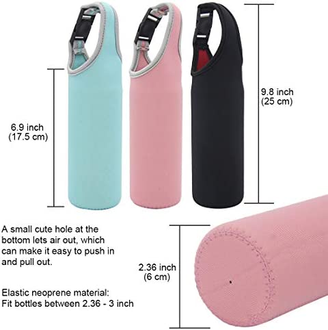 Kvvdi 3 Pack 16 oz - 21 oz Neoprene Water Bottle Sleeve 16.9oz Portable Bottle Cooler Cover Holder Strap for Outdoor