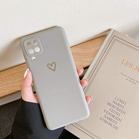 DEFBSC Case for Samsung Galaxy A12 Case Samsung Galaxy M12 Case, Fashion Cute Love-Heart Shape Case, Liquid Silicone Gel Rubber Phone Case, Shockproof Soft TPU Back Cover Protective Case, Gray