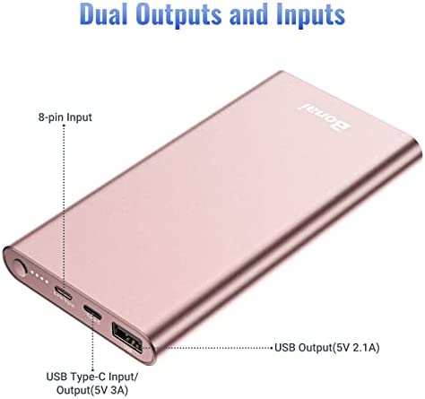 BONAI Portable Charger 12000mAh USB C Power Bank Battery Pack for Heated Vest High-Speed 3.0A Input/Output Compatible with iPhone 13/13 Pro Max/12/12 PM iPad Samsung Android-Blush Gold