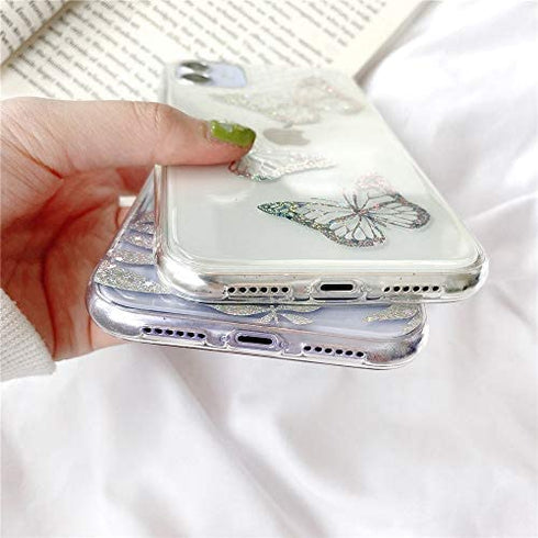 LUSAMYE iPhone 11 Case with Screen Protector, Clear Cute Butterfly Design Soft TPU Electroplated Cover Bling Glitter Cool Slim Trendy Pattern for Girl Women Apple iPhone 11 Phone Case - Butterfly