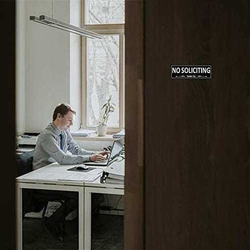 (2 Pack) No Soliciting Sign for House Door, Metal Self-Adhesive No Solicitation Signs for Business Home, 7.5 x 2.5 inches Aluminum No solicitors Signs for Office Gate Window, No Fade Rust Free