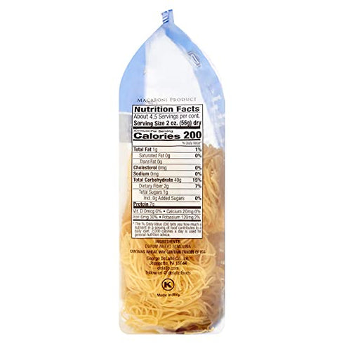 DeLallo Capellini Egg Pasta Nests, Angel Hair Long-Cut Pasta, 8.8oz Bag