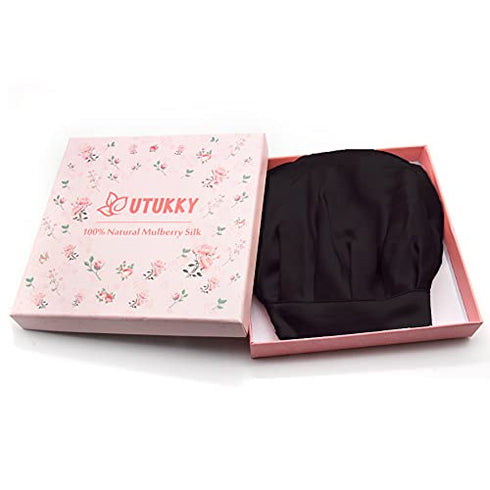 Utukky 100% Mulberry Silk Bonnet, Natural 19 Momme Silk Night Cap Hair Bonnet Sleeping Silk Sleep Hat for Women Hair Care