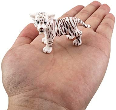 TOYMANY 4PCS Realistic White Tigers Figurines with Tiger Cubs, 2-6" Jungle Animals Figures Family Set Includes Baby Tigers, Educational Toy Cake Toppers Christmas Birthday Gift for Kids Toddlers