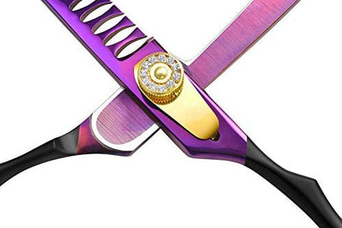 Purple Dragon Professional 7.0/8.0 inch Pet Grooming Hair Cutting Scissor and 6.75/8.0 inch Dog Chunker Shear - Japan 440C Stainless Steel for Pet Groomer or Family DIY Use (Chunker Scissor)
