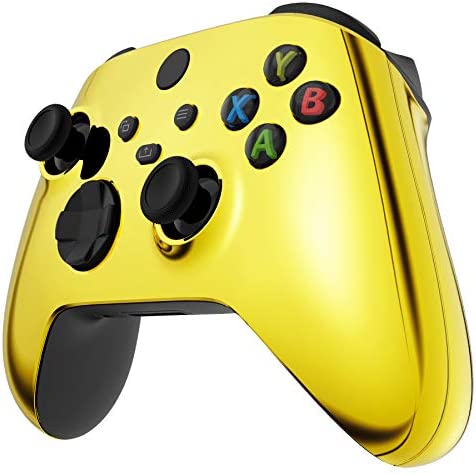 eXtremeRate Chrome Gold Replacement Handles Shell for Xbox Series X Controller, Custom Side Rails Panels Front Housing Shell Faceplate for Xbox Series S Controller - Controller NOT Included