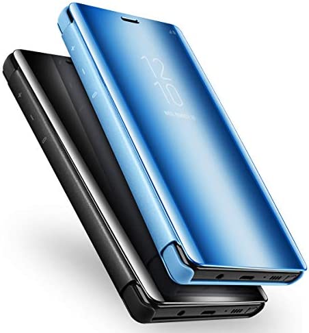 AICase Galaxy Note 9 Case, Luxury Translucent View Window Front Cover Mirror Screen Flip Smart Electroplate Plating Stand 360 Full Body Protective Case for Samsung Galaxy Note 9 (Ocean Blue)