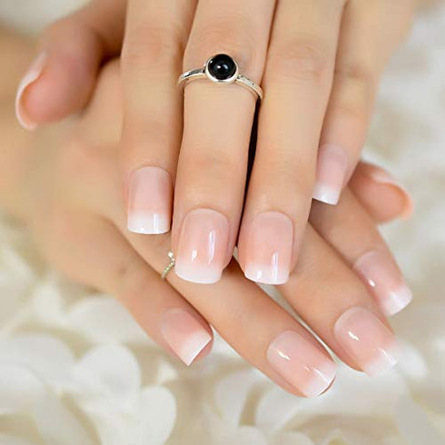 CoolNail Pink Nude White French Fake Nails Squoval Square UV Gel False Press on Nails for Girl Full Cover Wear Finger Nail Art Tips