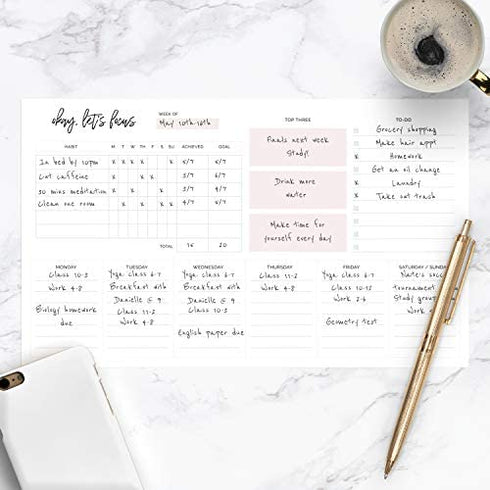 Weekly Planner Sticky Notepad / 10" x 6" Habit Tracker Repositionable Desk Pad/Motivational Weekly to-Do Pad
