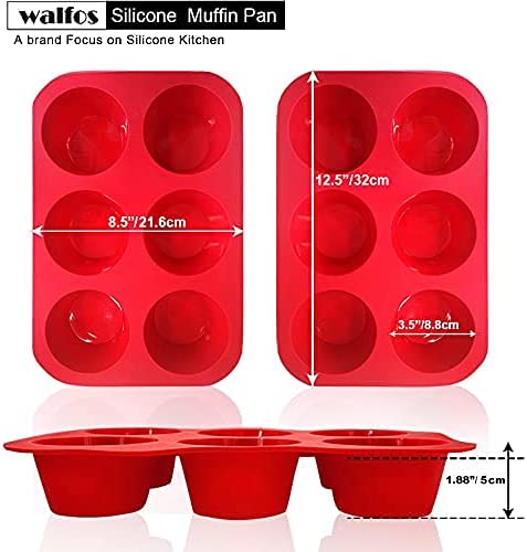 Walfos Silicone Texas Muffin Pan Set- 6 Cup Jumbo Silicone Cupcake Pan, Non-Stick Silicone, Just PoP Out! Perfect for Egg Muffin, Big Cupcake - BPA Free and Dishwasher Safe, Set of 2