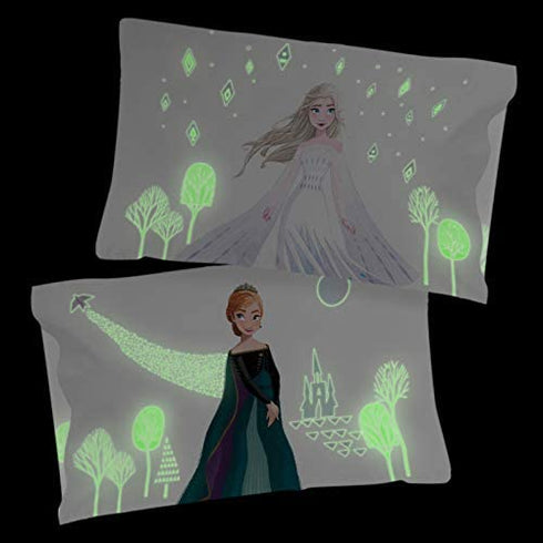 Jay franco Disney Frozen Spirit of Adventure Glow in The Dark 2 Pack Reversible Pillowcases Features Elsa & Anna - Double-Sided Kids Super Soft Bedding (Official Disney Product)