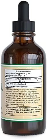 Colloidal Silver Liquid 20 PPM - 4 Fl OZ (Plata Coloidal with Dropper) 99.9% Pure, Manufactured in The USA, Gluten Free, Non-GMO by Double Wood Supplements