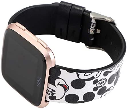 Sufcusny Cute Cartoon Leather Band Strap Lovely Style Wristband Bracelet Compatible with Fitbit Versa 2/Versa/Versa Lite/Versa SE, White/Black Mickey