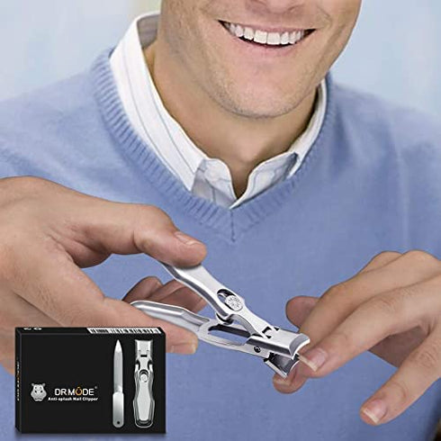 Nail Clippers for Men Thick Nails - Professional Extra Large Heavy Duty Toe Nail Clippers for Seniors, Stainless Steel Wide Jaw Opening No Splash Fingernail Cutters Long Handle with Catcher File