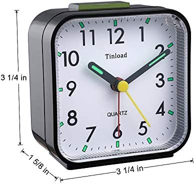 Tinload Small Battery Operated Analog Alarm Clock Silent Non Ticking, Ascending Beep Sounds, Snooze,Light Functions, Easy Set(Black)