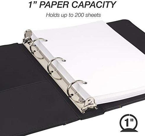 Samsill 1" Junior Size Contrast Stitch Leather 3 Ring Binder, Holds 8.5 x 5.5" Paper Size, Portfolio Organizer, Black
