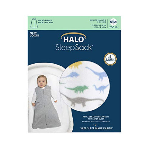 HALO Sleepsack 100% Cotton Wearable Blanket Micro-Fleece, TOG 1.0, Dinos, Small