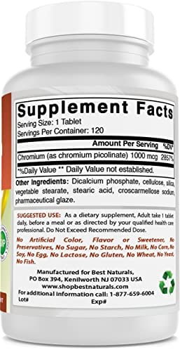 Best Naturals Chromium Picolinate 1000 mcg 120 Tablets (Pack of 2)