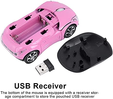 Bewinner Wireless Mouse for Kids, 2.4G Wireless Mouse with USB Receiver, Car Wireless Mouse Optical Mouse 1600DPI for Laptop PC Tablet Gaming Office Mac Windows (Pink)