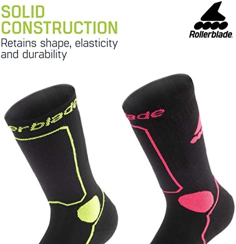 Rollerblade Performance Women's Socks, Inline Skating, Multi Sport, Black and Pink, Size Large