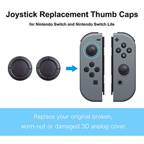 BRHE Replacement Thumb Grip Caps for Nintendo Switch 3D Analog Stick and Switch Lite Joystick Silicone Rubber Cover Set (Black)