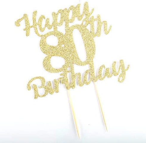 LVEUD 80th Birthday Cake Topper for Happy Birthday, 80 Golden Flash 80th Cake Topper?Happy Birthday Cake Topper Cake Ornament (80th)