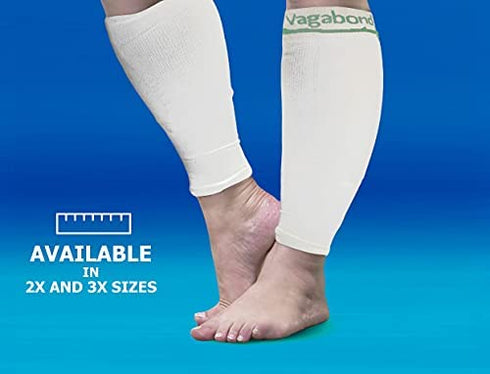 Vagabond Wide Calf Plus-Size Graduated Compression Socks Sleeves-Soothing Comfy DVT Large Cuffs - Great for Travel
