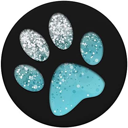Silver light Blue Dog Paw Print on Black Pattern PopSockets Swappable PopGrip