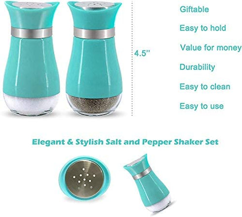 Salt and Pepper Shakers Set Glass Salt & Pepper Dispense for Sea Salt, Black Pepper, Spices-Stylish Pioneer Kitchen Gift for Women Mom Family - Teal