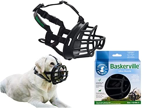 BASKERVILLE Ultra Dog Muzzle- Black Size 5, Perfect for Large Dogs, Prevents Chewing and Biting, Basket allows Panting and Drinking-Comfortable, Humane, Adjustable, Lightweight, Durable