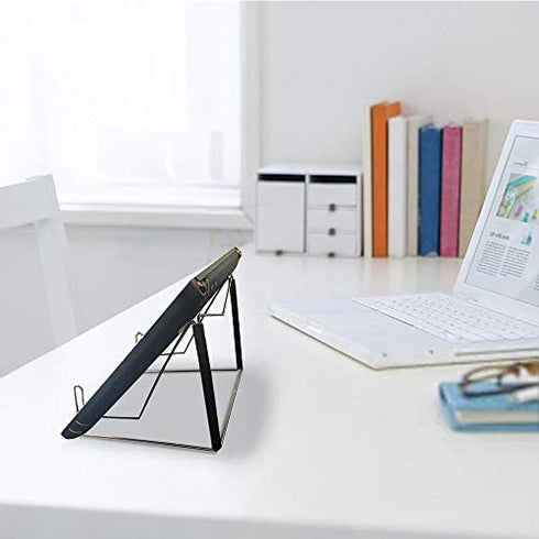 Textbook Stands,2PC Fold-n-Stow Metal Bookstand,Music Book Easel Display Holder,Adjustable Reading Stand,Small Book Rest for Kitchen Counertops,Bookrest for Hardcover Ipad,Cookbook,Recipe (2)