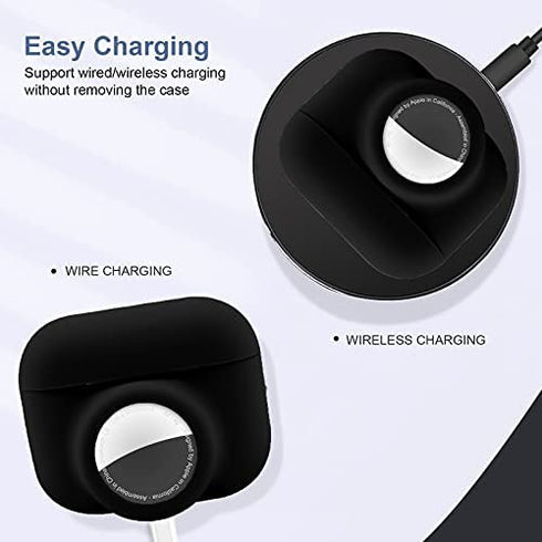 2 in 1 Protective Case for Apple AirPods Pro Air Tag Holder Combo, Soft Silicone Airpods Pro AirTag Case with 2 PCS Screen Protector, Anti-Scratch Anti-Fall Anti-Lost Shockproof Durable(Black)