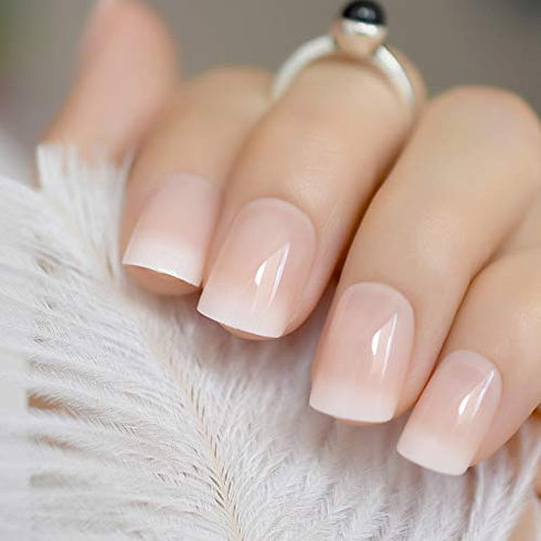CoolNail Pink Nude White French Fake Nails Squoval Square UV Gel False Press on Nails for Girl Full Cover Wear Finger Nail Art Tips