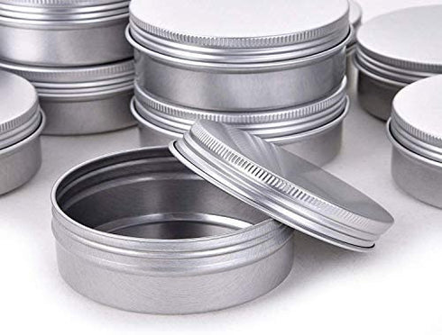 2 Ounce Aluminum Tin Jar Refillable Containers 60 ml Aluminum Screw Lid Round Tin Container Bottle for Cosmetic ,Lip Balm, Cream, 12 Pack.