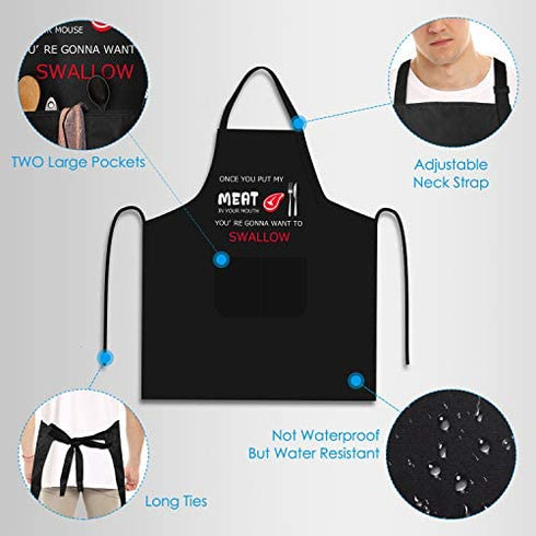 Funny Apron, BBQ Grill Apron with 2 Pockets, Funny Aprons for Men, Women, One Size Fits All, Cooking Aprons, Personalized Apron, BBQ Gift Apron for Father, Christmas Gift - Once You Put My Meat In