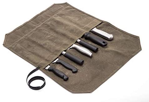 Khaki Chefs Knife Roll Case, Waxed Canvas Cutlery Knives Holders Protectors, Home Kitchen Cooking Tools And Utensils Wrap Bag Wallet , Multi-Purpose Brush Roll Bag, Travel Tool Roll Pouch (Khaki)