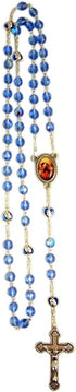 7mm Faceted Blue Plastic Bead Rosary with Silver-Toned Virgin Mary Medals, Lady of Knots Centerpiece and Crucifix, 21 1/4 Inches