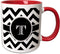 3dRose Chevron Monogram Initial T Mug, 11 oz, Black/White/Red